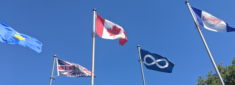 Flags on poles blowing in the wind